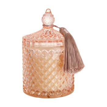 TK Maxx Brzoskwiniowa swieca z pokrywka i fredzlami 39.99 ZL