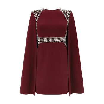 Tk Maxx burgundowa mini sukienka ze zdobieniami i peleryna 269.99PLN