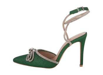 TK Maxx damskie zielone sandaly na obcasie z krysztalkami 99.99PLN