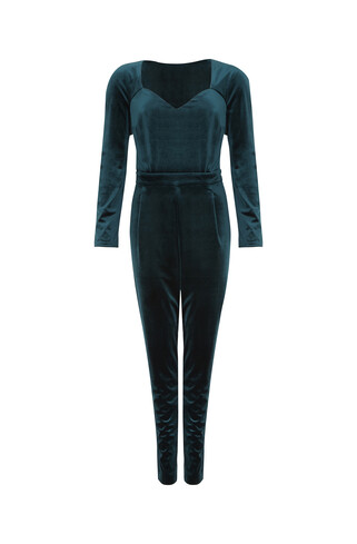 Zielony welurowy kombinezon