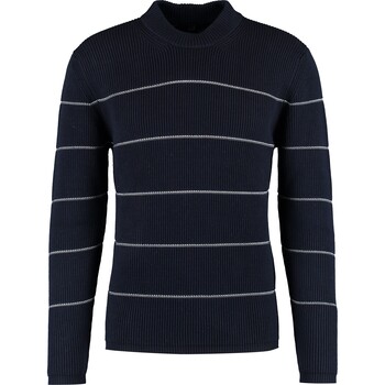 Granatowy sweter w białe paski