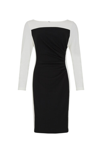 Czarno-biała sukienka z długim rękawem