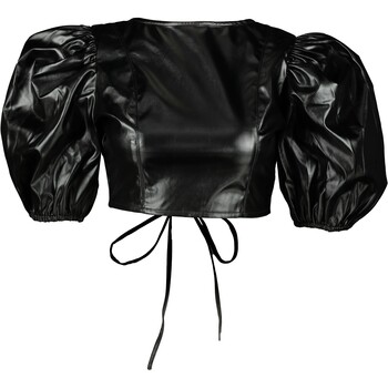 Czarny crop top z bufiastymi rękawami