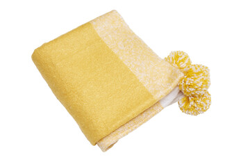 Żółty koc z pomponami