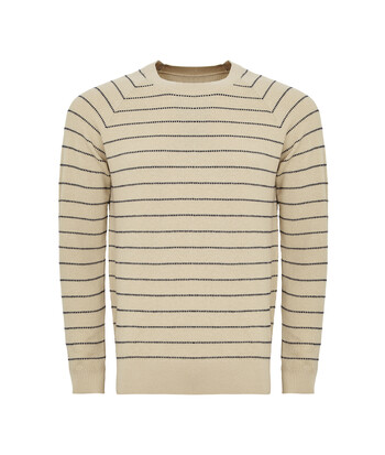 Brazowo bezowy sweter w paski