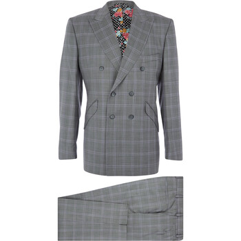 Wełniany garnitur w szaro-fioletowe prążki