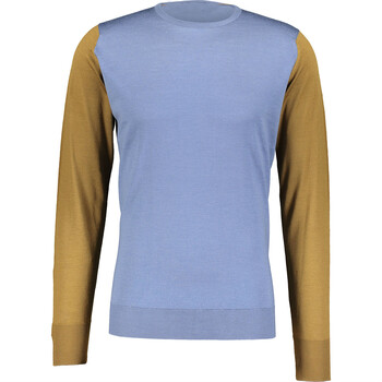 Błękitny sweter z brązowymi rękawami