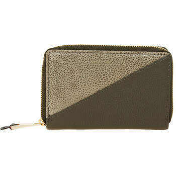 Taupe & Grey Leather Paneled Zip Purse