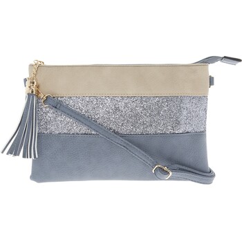 Teal & Grey Glitter Stripe Clutch