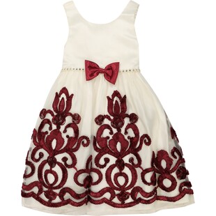 Kremowo-burgundowa sukienka