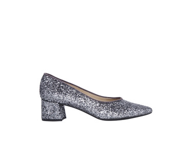 Srebrne brokatowe buty na obcasie