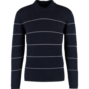 Granatowy sweter w białe paski