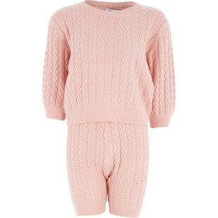 Pudrowo-różowy dzianinowy set