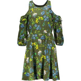 Oliwkowa sukienka z wycięciami na ramionach