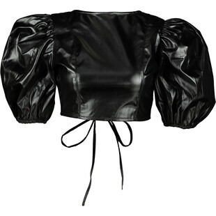 Czarny crop top z bufiastymi rękawami