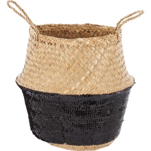 Kosz z trawy morskiej z czarnymi cekinami