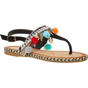 Sandały z kolorowymi pomponami