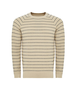 Brazowo bezowy sweter w paski