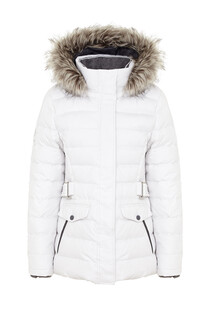 Biała długa kurtka narciarska z kapturem