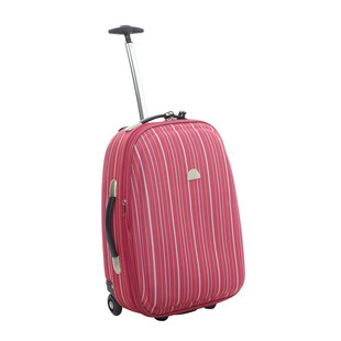 Różowa walizka w paski na kółkach