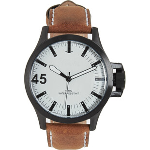 Brązowy skórzany zegarek analogowy