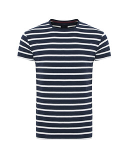 Granatowy t-shirt w biale paski