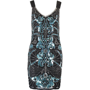 Czarna sukienka z niebieskimi cekinami