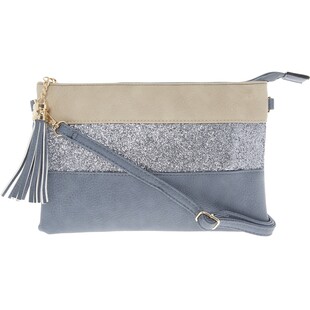 Teal & Grey Glitter Stripe Clutch