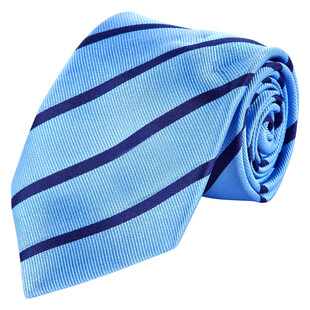 Elegancki niebiesko-granatowy cienki jedwabny krawat we wzór ukośnych pasków